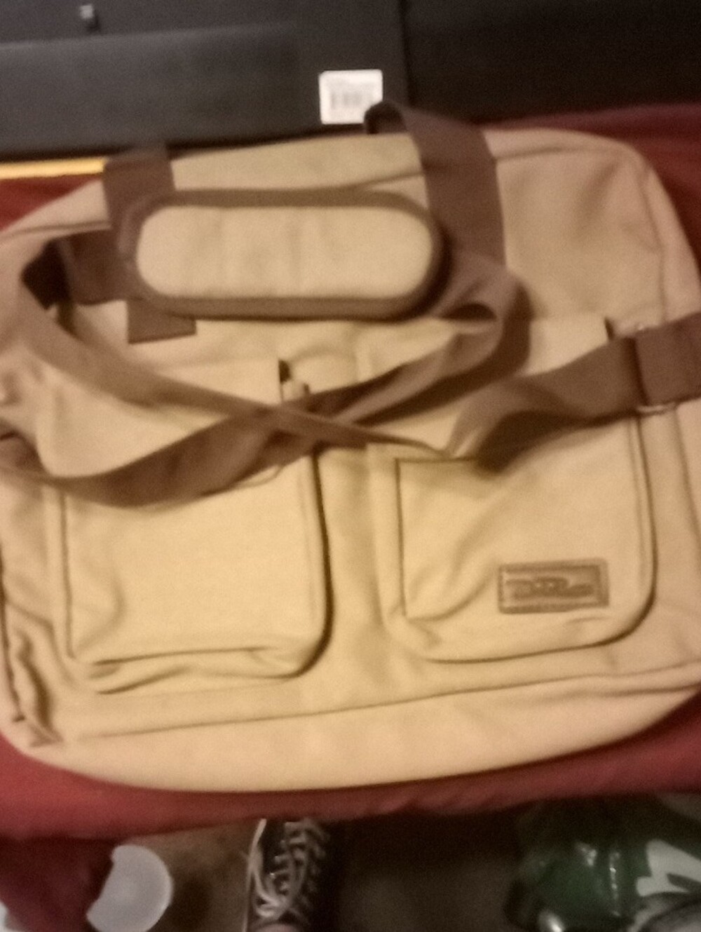 Men's Laptop Bag in Khaki with Brown Straps